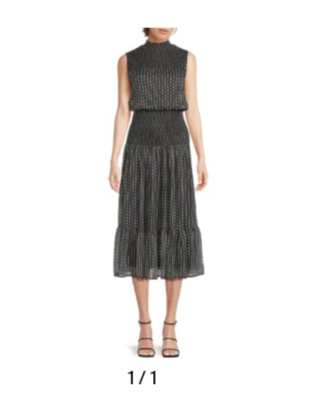Area Star Mock Neck Sleeveless Smocked Midi Dress in Black size M NWT